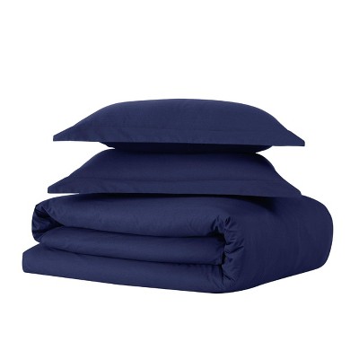 Navy Cotton Twin/Twin XL Duvet Cover Set with Pillow Sham