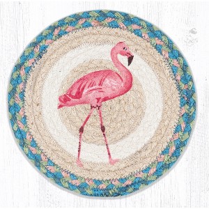 Earth Rugs Pink Flamingo Printed Round Trivet – 10"x10" Hand-Stenciled Jute Mat for Tropical Kitchen & Coastal Decor - 1 of 3