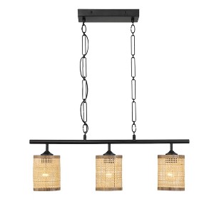 3-Light Natural Rattan Island Chandelier – Farmhouse Chain Ceiling Lamp - 1 of 4