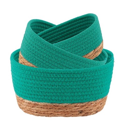 Evideco French Home Goods Set of 3 Stackable Cotton and Seagrass Baskets - Perfect for Home Organization and Stylish Storage