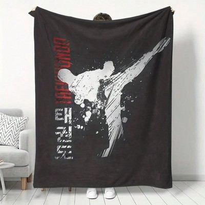 1pc Taekwondo Martial Arts Printed Blanket, Modern Flannel, Asian Style, for Martial Arts Fans, Winter, Home Office, Travel, Sofa, Bed.
