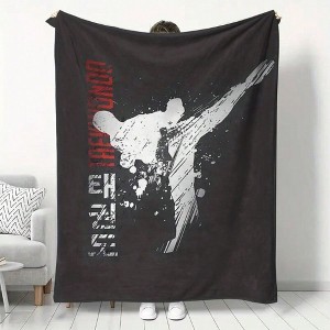 1pc Taekwondo Martial Arts Printed Blanket, Modern Flannel, Asian Style, for Martial Arts Fans, Winter, Home Office, Travel, Sofa, Bed. - 1 of 4