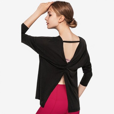 Anna-Kaci Women's Long Sleeve Twist Back Open Back Active Top