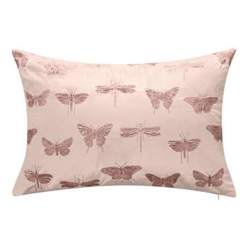 13"x20" Oversize Embroidered Butterflies and Moths Lumbar Throw Pillow - Edie@Home