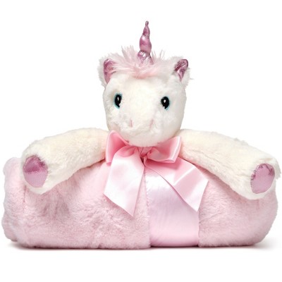 Bearington Baby Cuddle Me Dreamer, Pink Unicorn Large Size Security Blanket, 28.5" x 28.5"