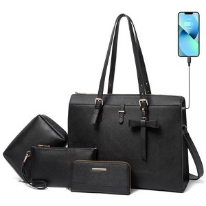 Laptop Tote Bag Waterproof Leather Work Laptop Briefcase with Built-in USB Charging Port - 1 of 4