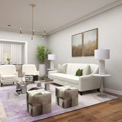 White Marble and Silver Aluminum Round Accent Table