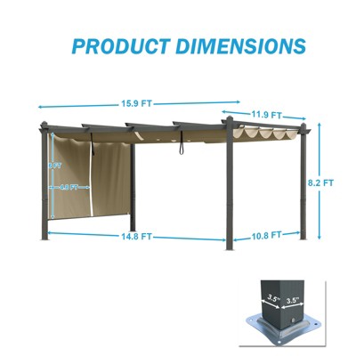 Brown Aluminum Outdoor Pergola with Adjustable Canopy