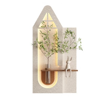 Vynxaria 3-Color LED Wall Decor with 3D Sandstone Design, Glass Vase & Rabbit Statue