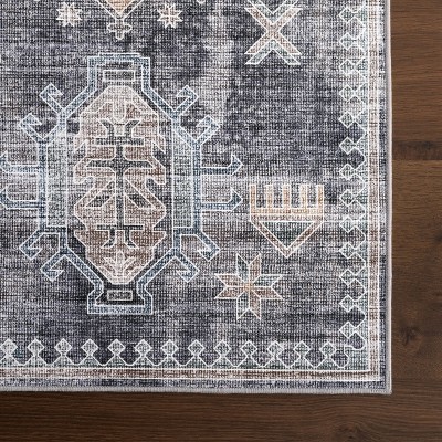 Charcoal Medallion 4' x 6' Washable Synthetic Area Rug