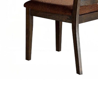 High-Back Brown Fabric Upholstered Side Chair in Espresso Wood - Set of 2