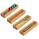 mDesign Bamboo Stackable Kitchen Drawer Organizer Tray, 4 Pack - Natural Wood