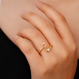 Turandoss 18K Gold Herat Initial Rings for Women Girls - Dainty Adjustable Letter Ring for Women Non Tarnish, Birthday Christmas Gifts for Girls - 1 of 4