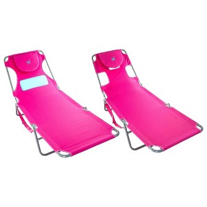 Ostrich Comfort Lounger Poolside Chair w/3 Adjustable Chair Positions & Chaise Sunbathing Beach Chair w/4 Adjustable Chair Positions, Pink - 1 of 4