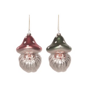 Transpac Glass Mushroom Hat Santa Ornament Set of 2 Christmas Home Decorations - 1 of 1