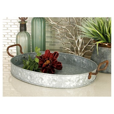Gray Galvanized Round Metal Serving Tray Set