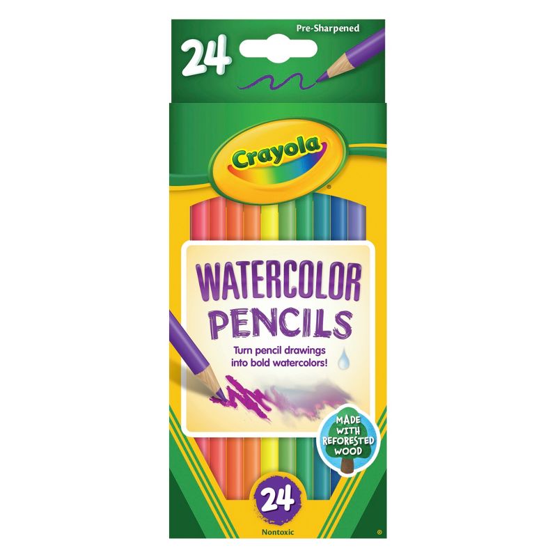 Crayola Non-Toxic Watercolor Colored Pencils, 3.3 mm Thick Tips, Assorted Color, Set of 24, 1 of 3