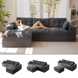 MAXYOYO L-Shaped Sectional Sofa with Convertible Ottoman, Cloud Boneless Modular Couch - 1 of 4