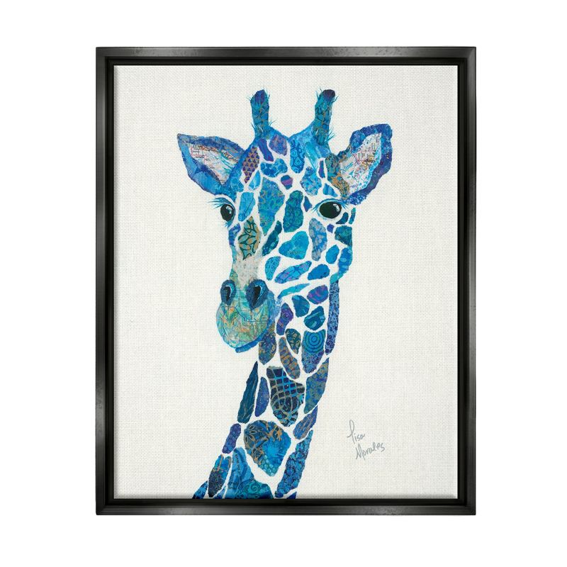 Stupell Industries Blue Giraffe Animal Painting Framed Floater Canvas Wall Art, 1 of 6