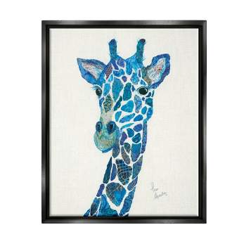 Stupell Industries Blue Giraffe Animal Painting Framed Floater Canvas Wall Art