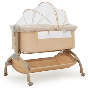 38.4"Baby Bassinet, 3-in-1 Adjustable Bedside Sleeper with Wheels & Mosquito Net, Portable Bassinet Bedside Sleeper for Newborn to Toddler, Home Use - 1 of 4