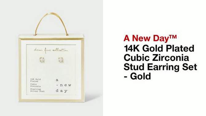 14K Gold Plated Cubic Zirconia Stud Earrings - A New Day&#8482; Gold, 2 of 6, play video