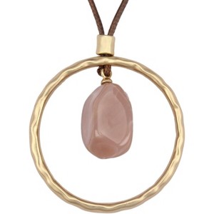 Leather and Wood Necklace Chunky Circle Pendant Boho Jewelry for Women - 1 of 4