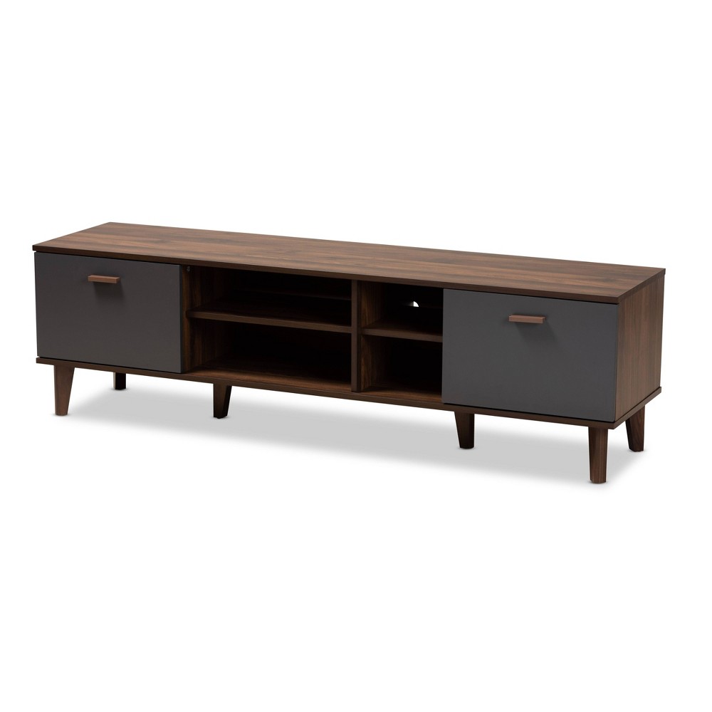 Photos - Mount/Stand Moina Two-Tone Wood TV Stand for TVs up to 70" Walnut/Gray - Baxton Studio