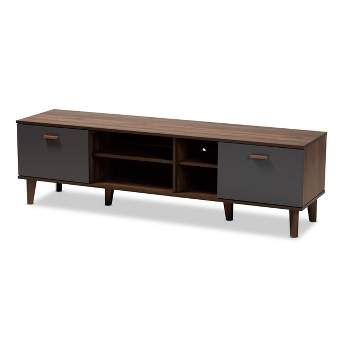 Moina Two-Tone Wood TV Stand for TVs up to 70" Walnut/Gray - Baxton Studio