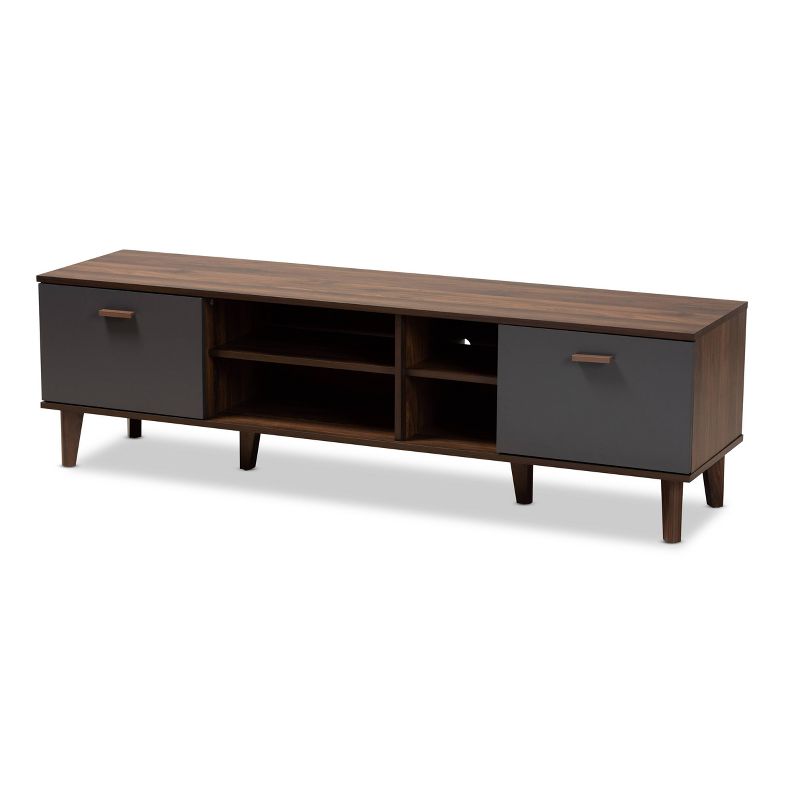 Moina Two-Tone Wood TV Stand for TVs up to 70&#34; Walnut/Gray - Baxton Studio, 1 of 11