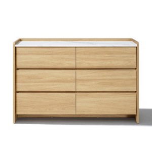 LuxenHome 47.2” Hazel Oak 6-Drawer Dresser with Raised Sides, Faux Marble Top, Durable Manufactured Wood Brown - 1 of 4