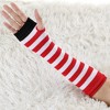 Allegra K Women's Stripe Print Knitted Fingerless Elbow Length Gloves Warmers One Size 1 Pair - 2 of 4