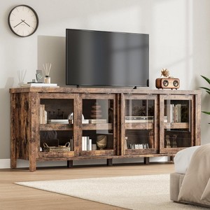 TV Stand for 65in TV, Modern Media Console Table with 4 Sliding Glass Doors & Storage Cabinet, Entertainment Center for Living Room Bedroom - 1 of 4