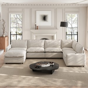 Modular Sectional Sofa with Heating cushion Power Recliner Chair, V-Shape Sectional Corner Sofa 5 Seater with Recliner & Ottoman Couch - 1 of 4