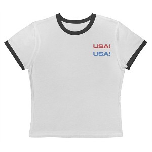 Rerun Island Women's Usa Usa Lc Red And Blue  Americana 4Th Of July Short Sleeve Graphic Cotton Retro Vintage Ranger Baby Tee - White Caviar 2X - 1 of 4