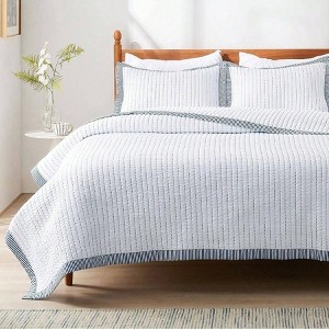 White Queen Quilt Set, Lightweight Corduroy Bedspread, 3 - Piece with 90x96 Coverlet 2 Shams - 1 of 4