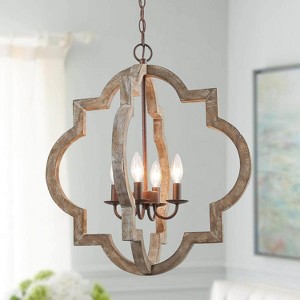 LNC Timeless Farmhouse/Rustic Lantern Wood Chandelier,1 Light/3 Light/4 Light - 1 of 4
