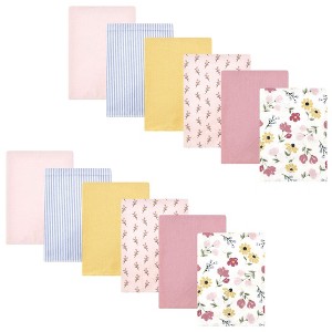 Hudson Baby Infant Girl Cotton Flannel Burp Cloths Bundle, Soft Painted Floral, One Size - 1 of 4