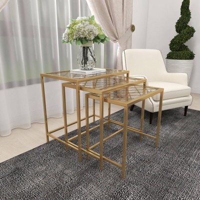 Elegant Gold Metal and Clear Glass Nesting Tables - Set of 3