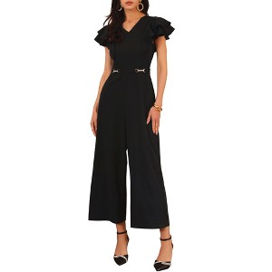 INSPIRE CHIC Women's Ruffled Short Sleeve V Neck Dressy Wide Leg Pants Jumpsuits - 1 of 4