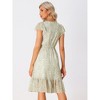 Allegra K Women's Floral Chiffon Flutter Sleeve Belted Square Neck Ruffled Hem Dress - 4 of 4