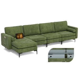 Costway Modular L-shaped Sectional Sofa w/ Reversible Chaise & 4 USB Ports Army Green - 1 of 4