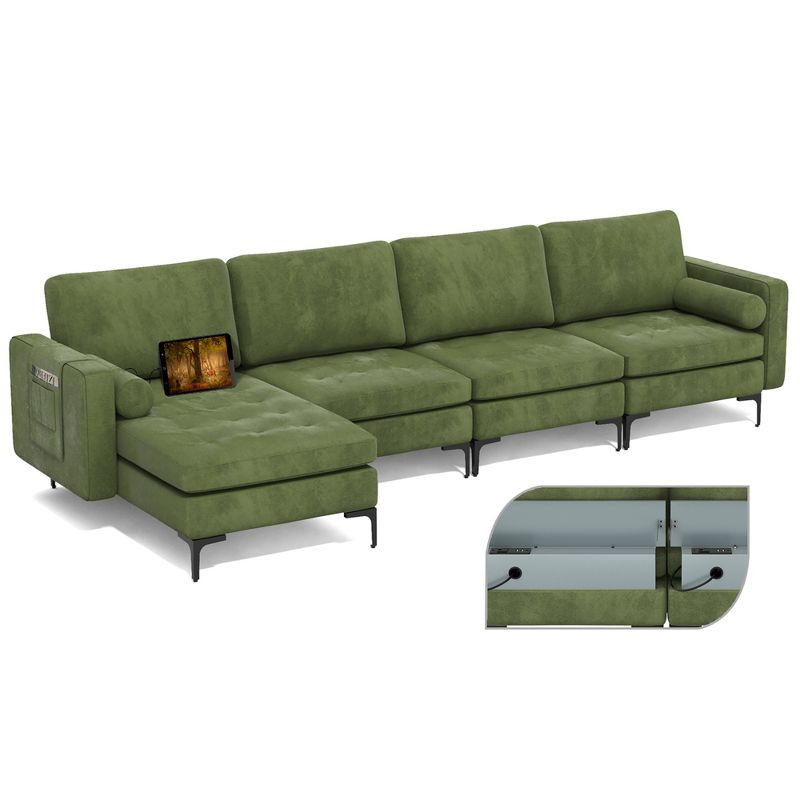 Costway Modular L-shaped Sectional Sofa w/ Reversible Chaise & 4 USB Ports Army Green, 1 of 11