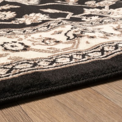 Black Floral Synthetic Traditional Indoor Area Rug