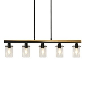 LNC Fagerlund 5-Lights 39.3" Modern Linear Oversized Kitchen Island Pendant Lightsing, Gold and Black with Clear Glass - 1 of 4