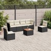 vidaXL 7 Piece Patio Sofa Set with Cushions Black Poly Rattan - Black and cream 4x middle + Table + 2x corner - 2 of 4