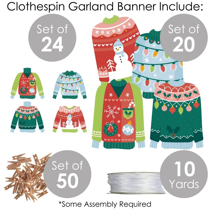 Big Dot of Happiness Colorful Christmas Sweaters - Ugly Sweater Holiday Party DIY Decorations - Clothespin Garland Banner - 44 Pieces, 5 of 8