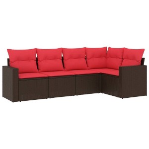 vidaXL 5 Piece Patio Sofa Set with Cushions Brown Poly Rattan - 1 of 4