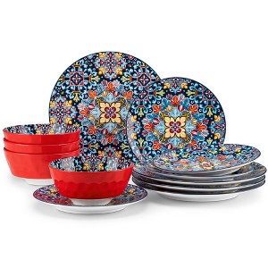 vancasso 12 Pieces Dinnerware Set, Multicolour Set, Bohemian Style, Porcelain Dinnerware, Plates, Bowls Set For 4 Person - 1 of 4