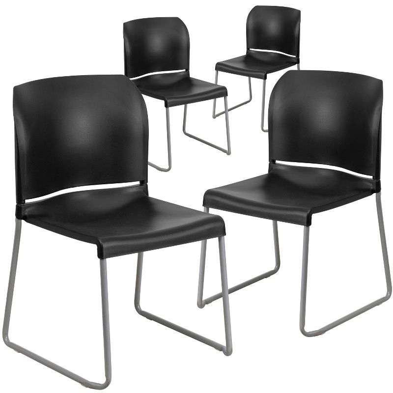 Flash Furniture 4 Pack HERCULES Series 880 lb. Capacity Full Back Contoured Stack Chair with Powder Coated Sled Base, 1 of 2